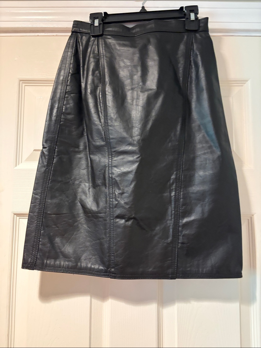 Classic Genuine Leather A-Line Skirt in Black 4